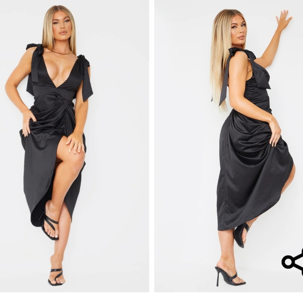 Sexy Black Satin Midi Dress. NWT